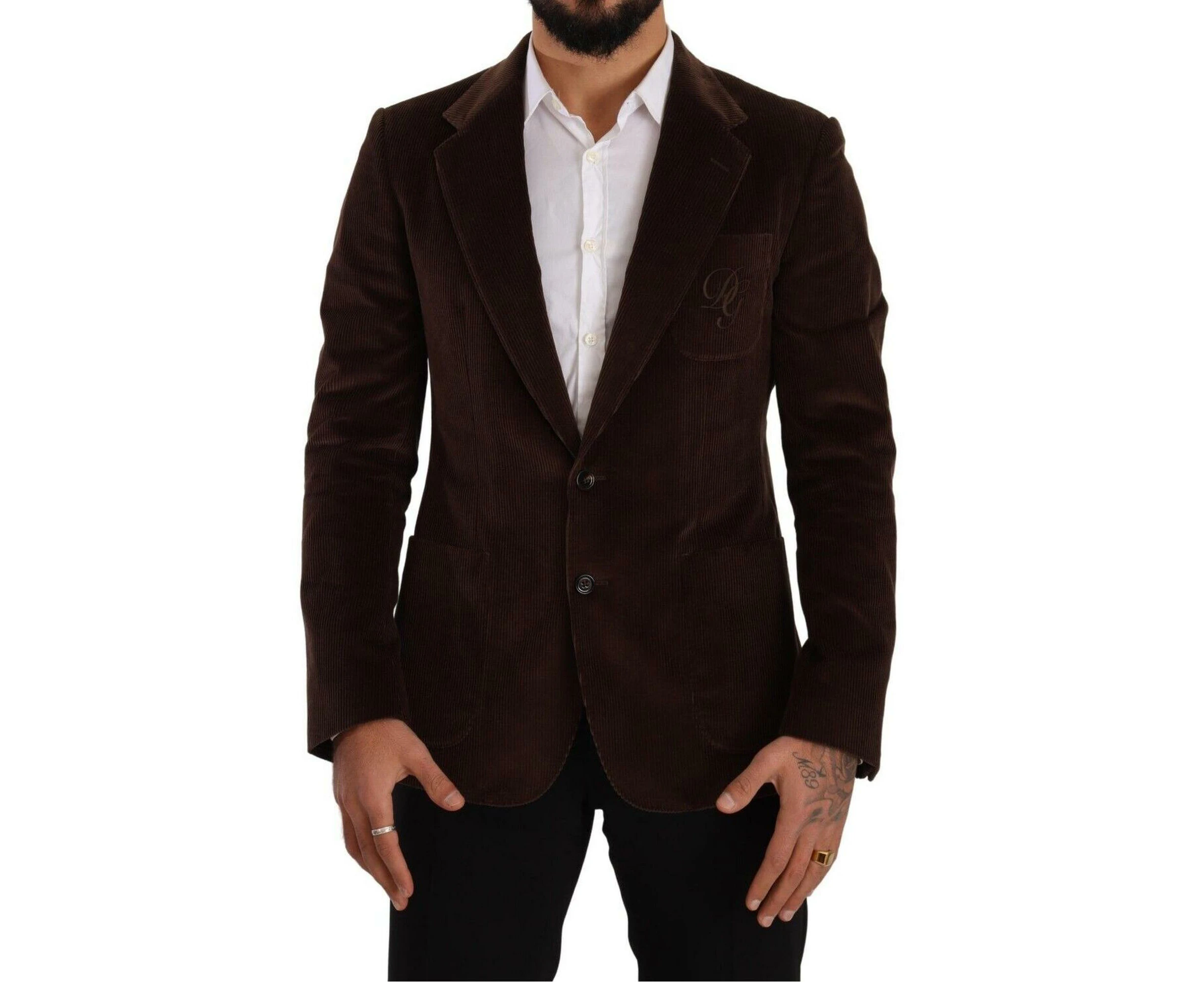 Dolce & Gabbana Brown Corduroy Slim Fit Coat Dg Logo Blazer