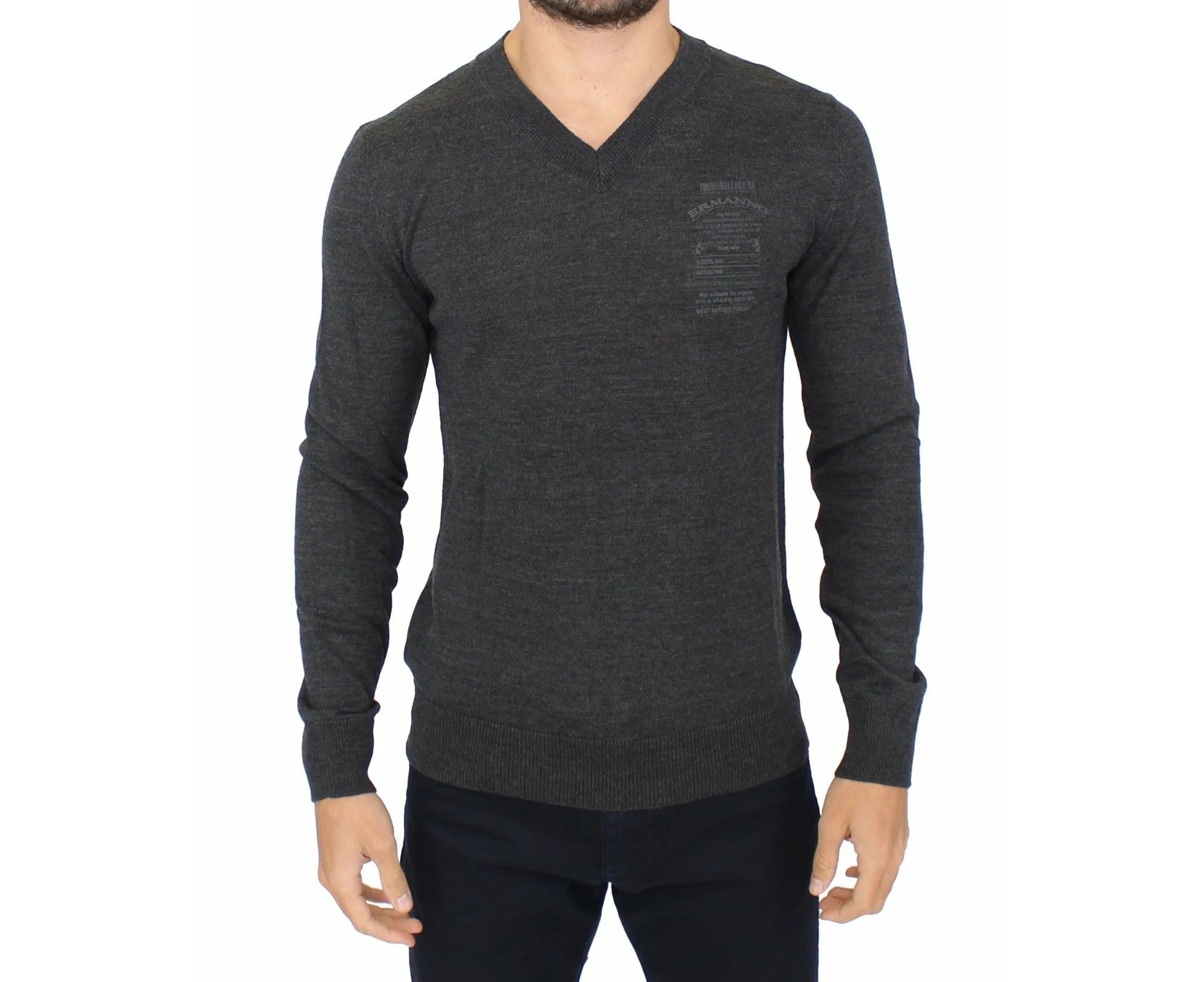 Ermanno Scervino Gray Wool Blend V neck Pullover Sweater