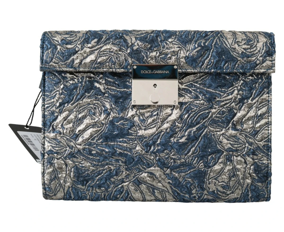 Dolce & Gabbana Unisex Jacquard Leather Document Briefcase - Blue/Silver