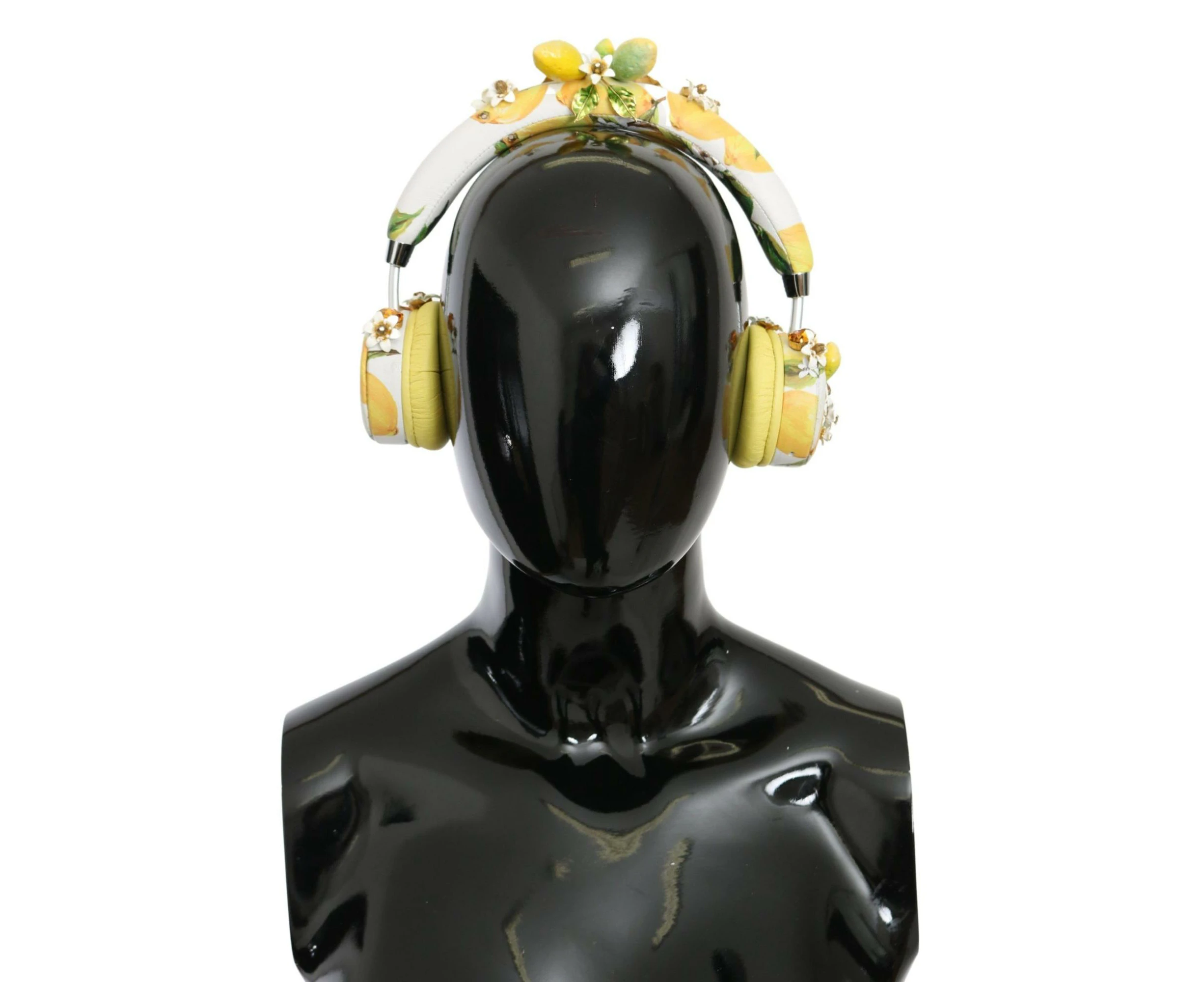 Dolce & Gabbana Leather Headphones Set with Gold Embellishment - Yellow