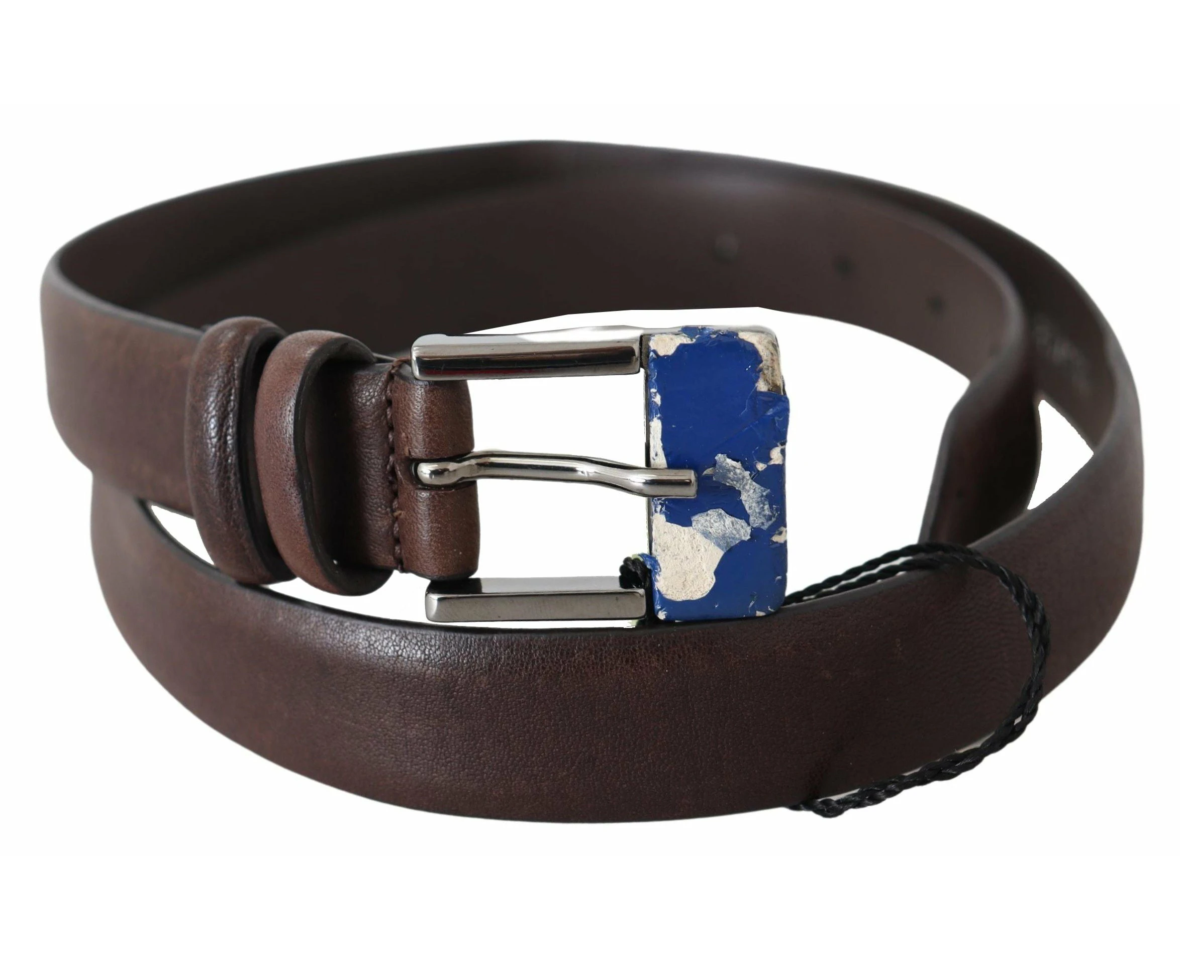 Brown Genuine Leather Silver Buckle Belt