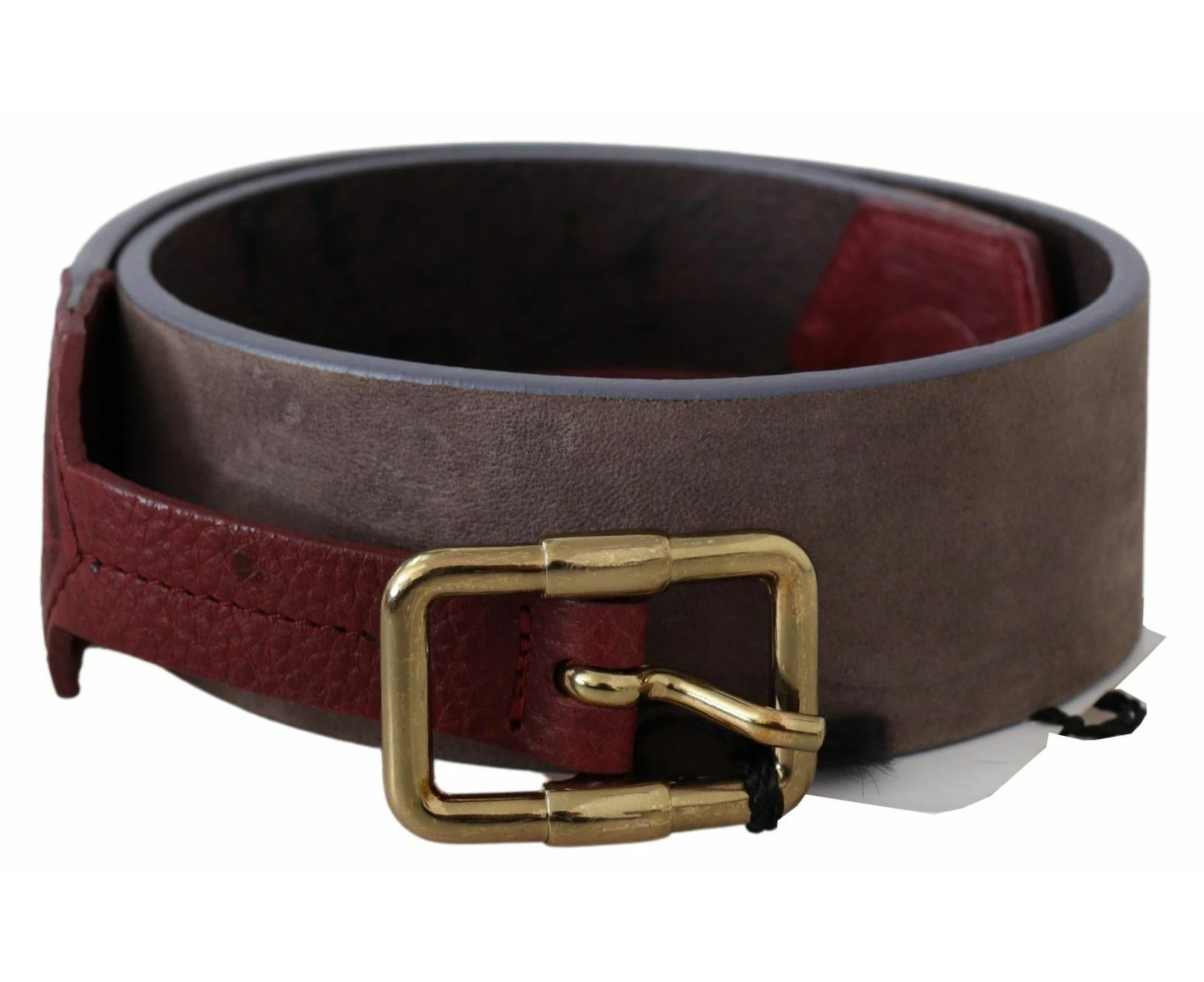 Brown Leather Wide Gold Chrome Logo Buckle Belt