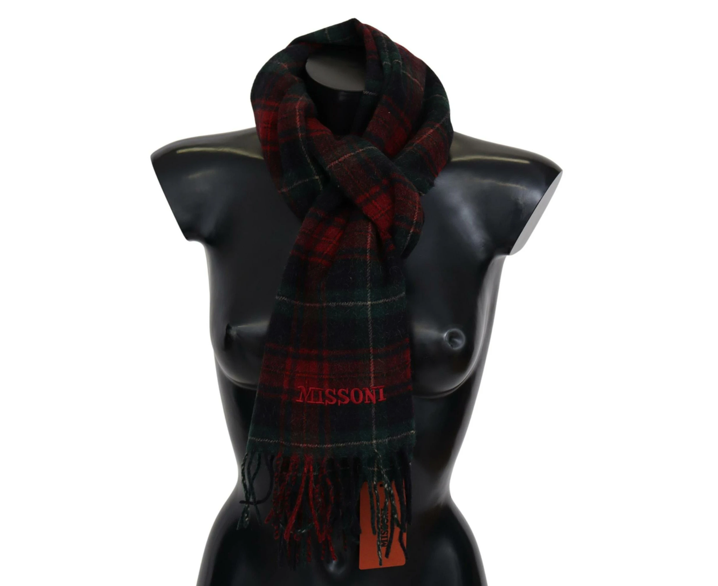 Missoni Check Pattern Virgin Wool Scarf with Fringes One Size Men