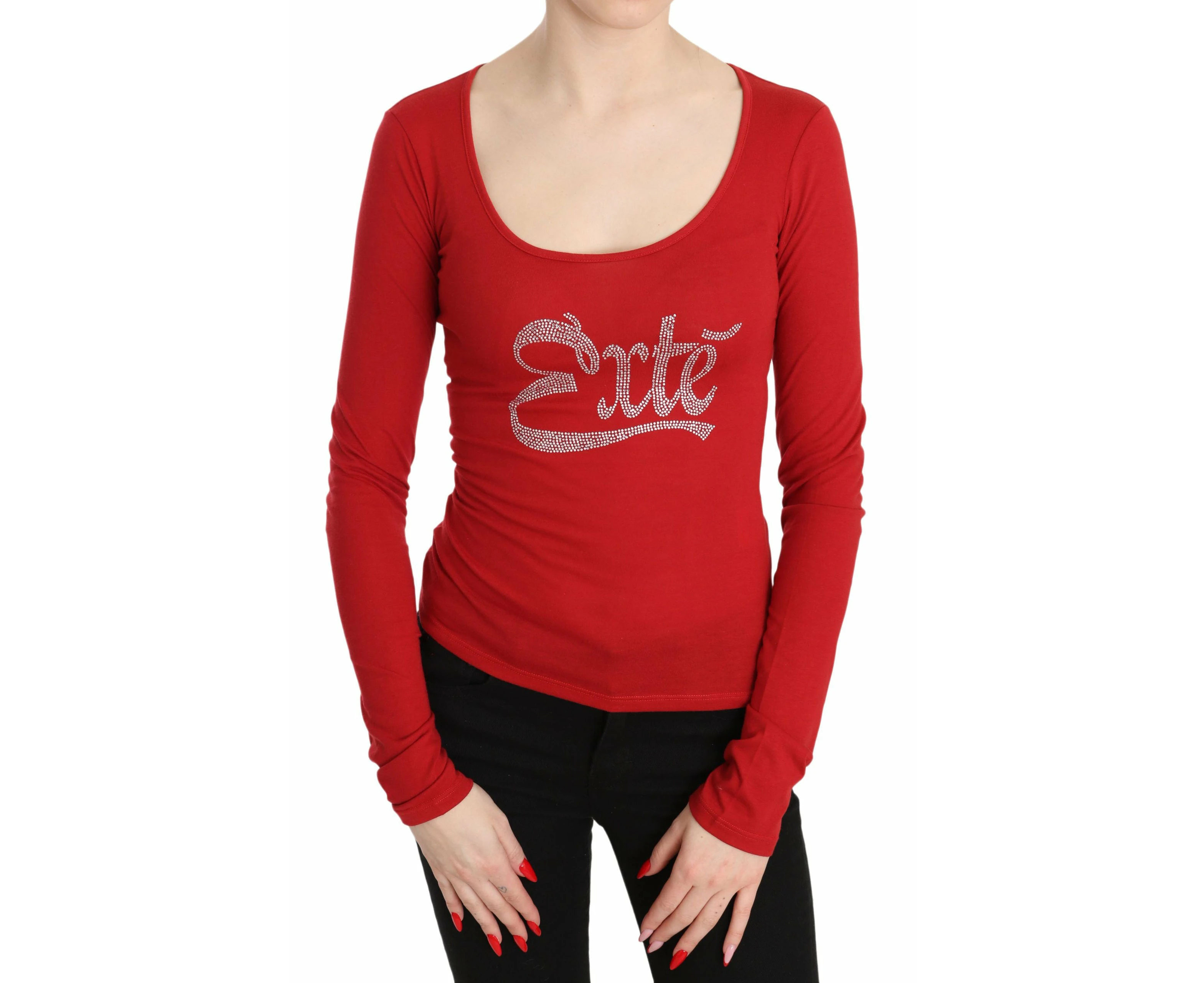 Exte Red Exte Crystal Embellished Long Sleeve Top Blouse