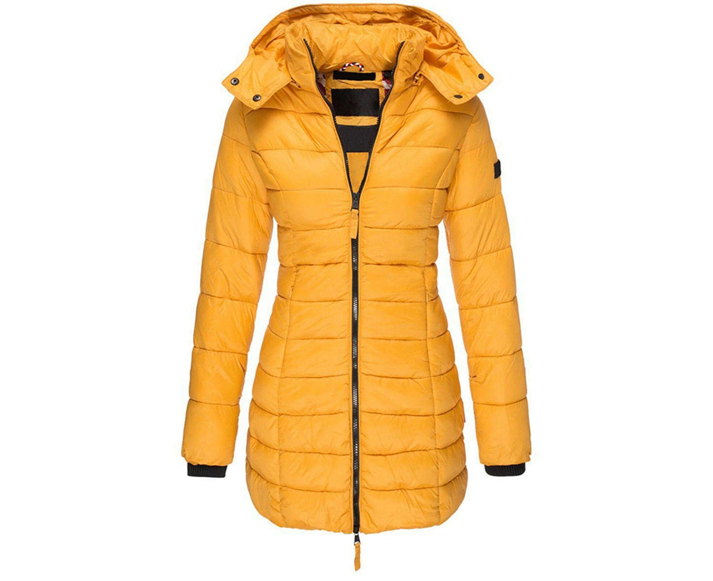 Yellow Womens Hooded Quilted Jacket