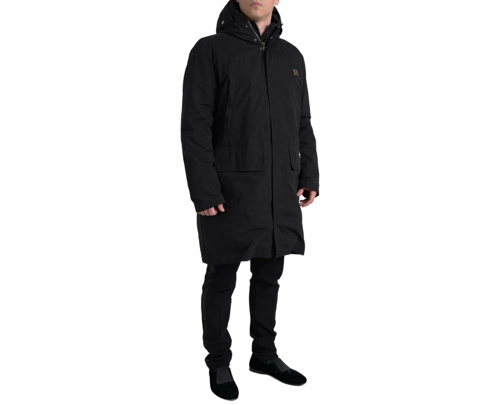 Dolce & Gabbana Elegant Black Hooded Trench Coat