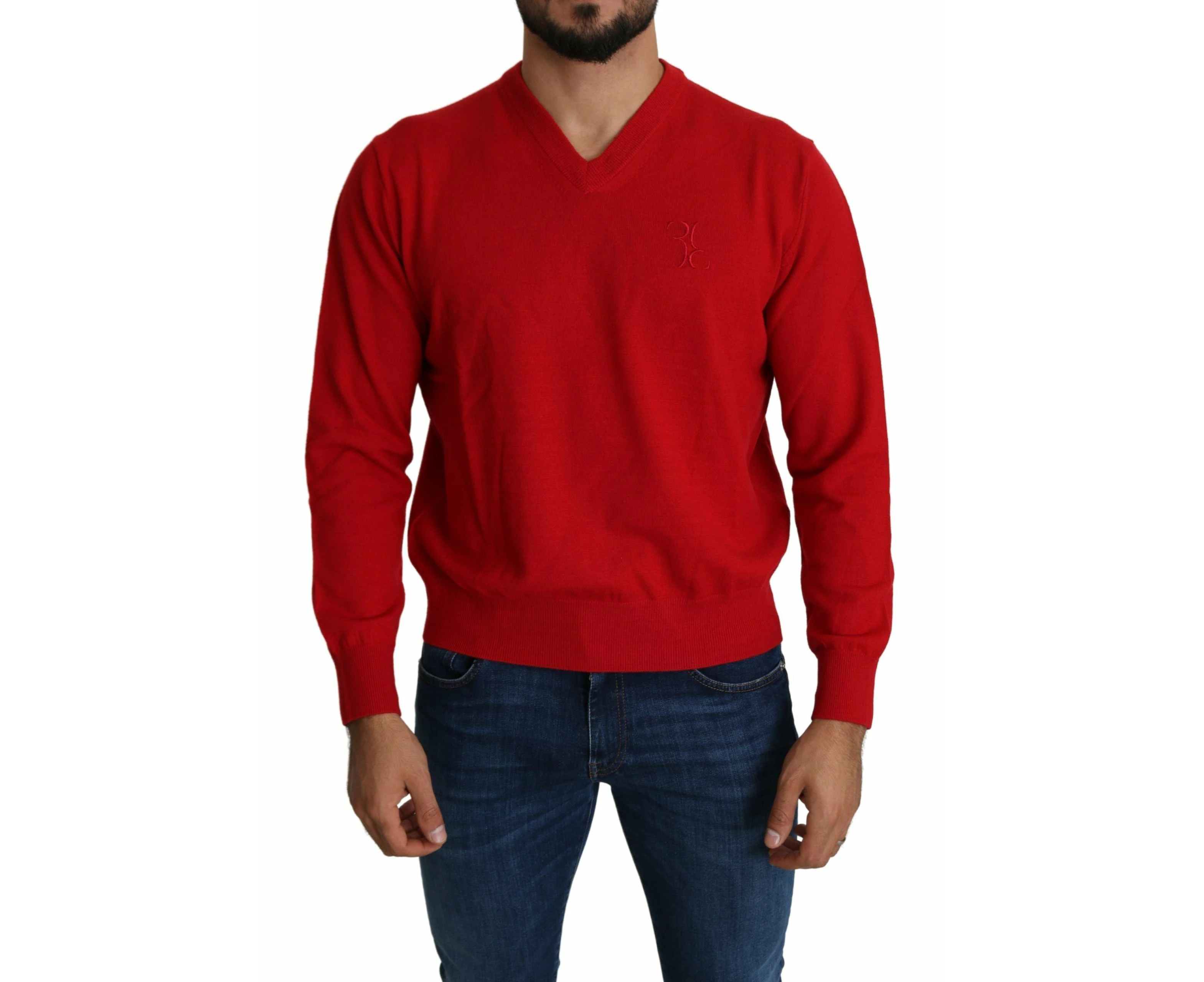 Billionaire Italian Couture Red V neck Wool Sweatshirt Pullover Sweater