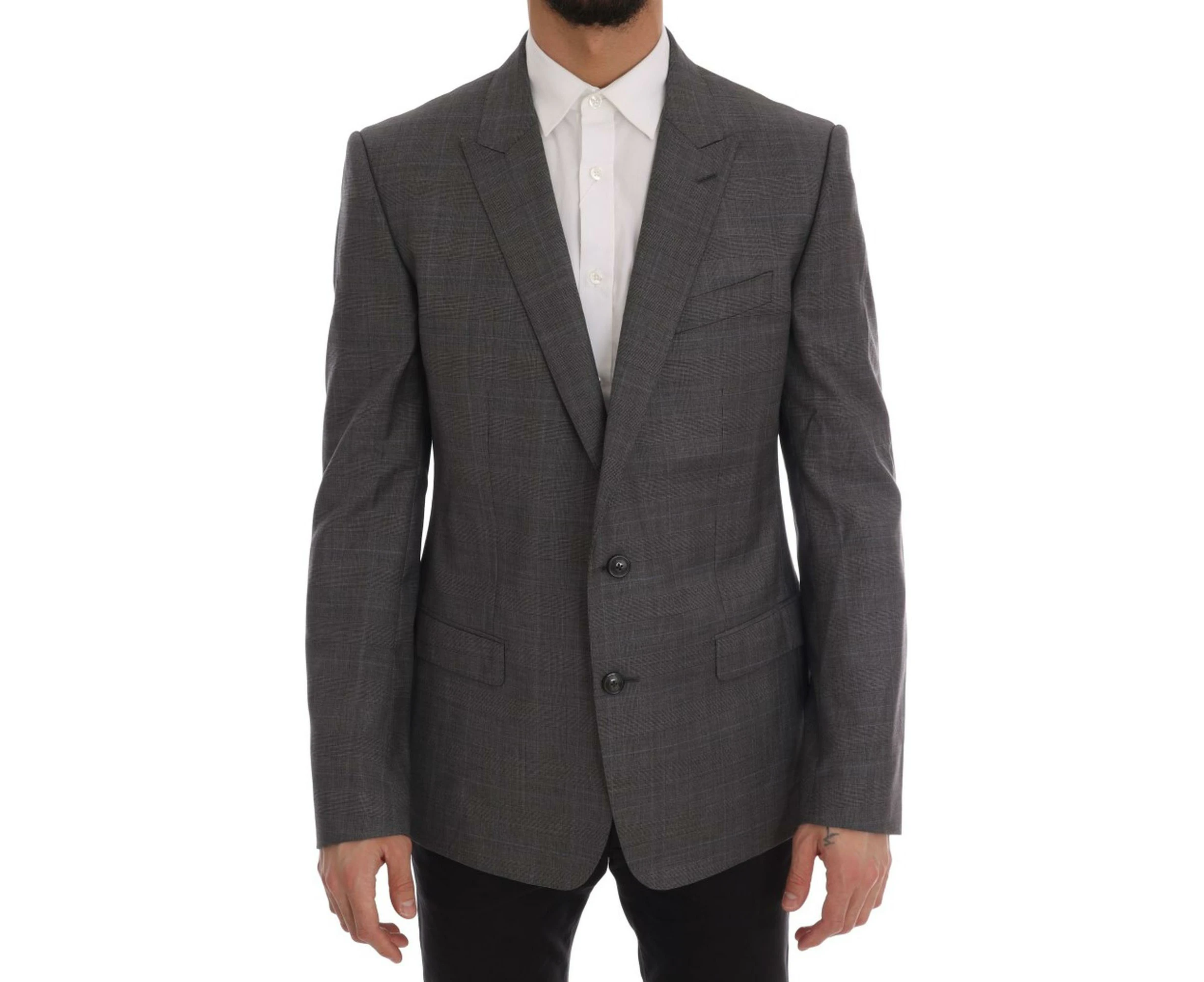 Dolce & Gabbana Sleek Gray Checkered Wool Blazer