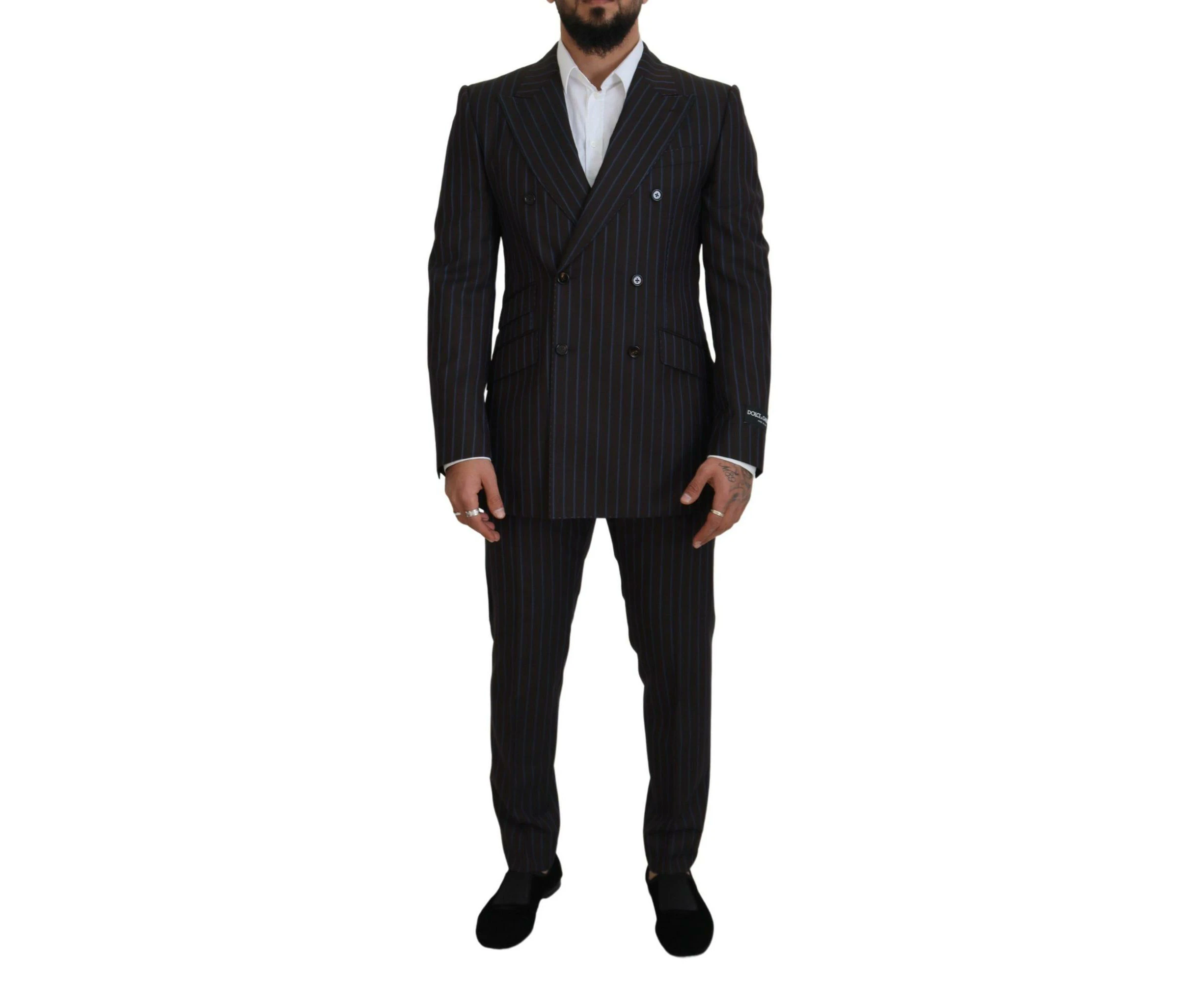 Dolce & Gabbana Double Breasted 2 Piece Suit with Striped Blazer and Trousers - Black