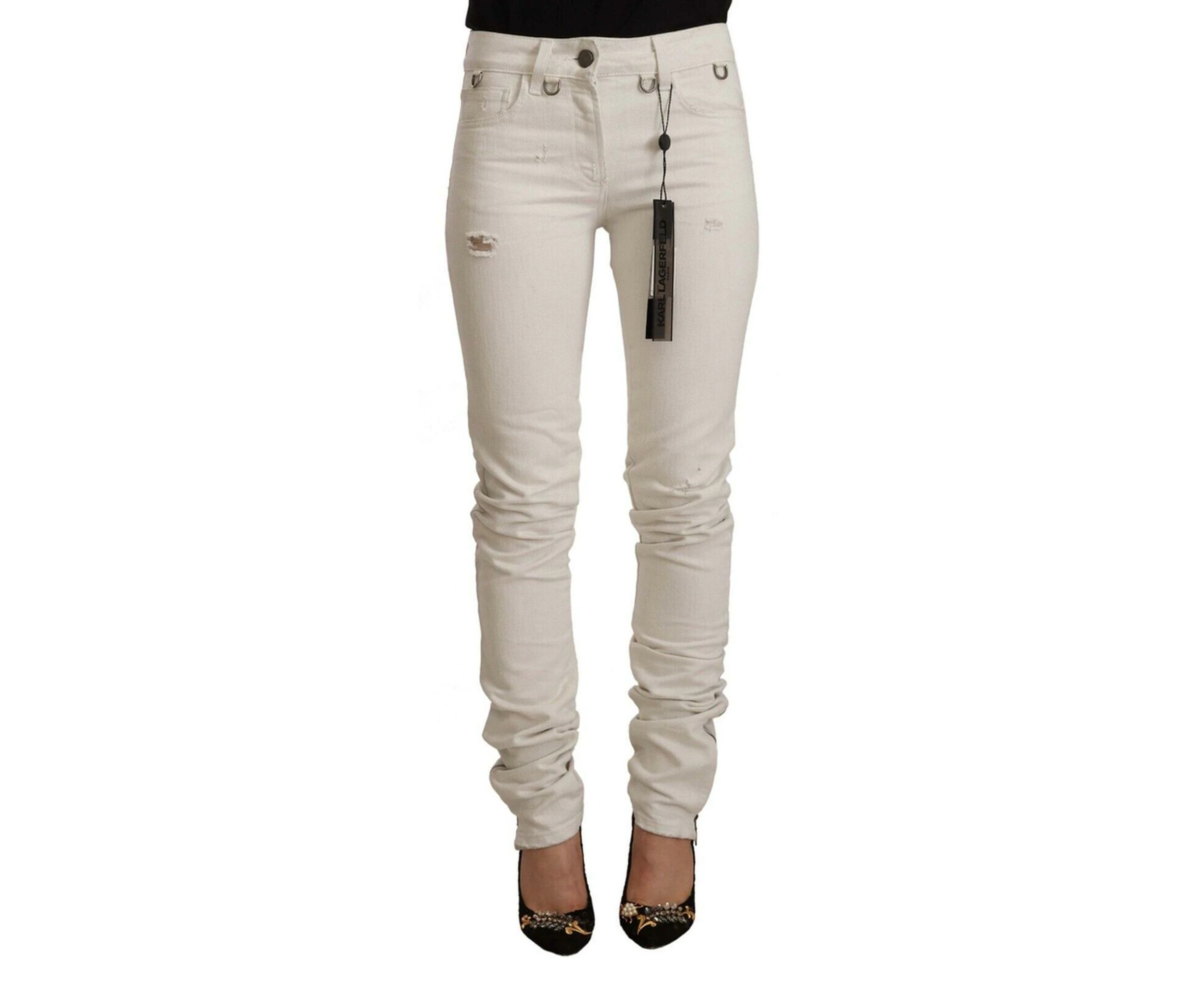 Karl Lagerfeld Chic White Mid-Waist Slim Fit Jeans