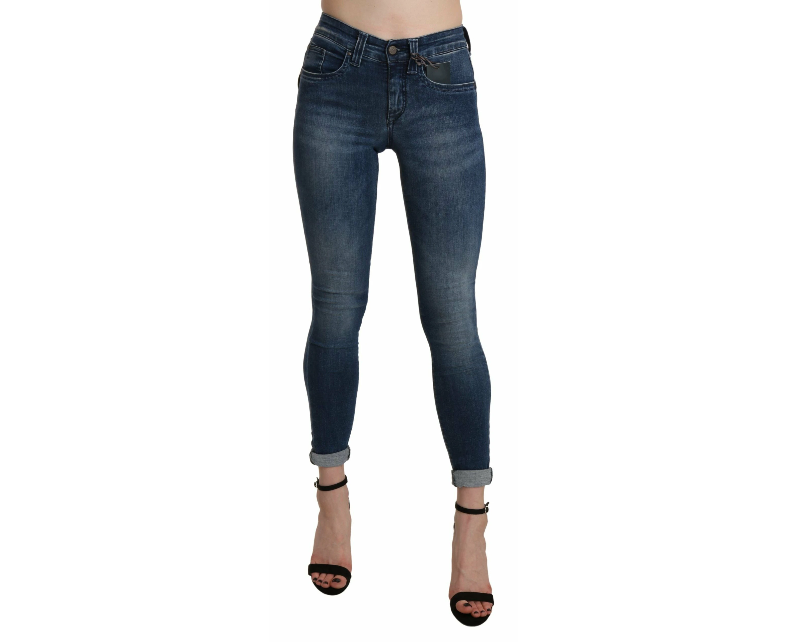 High Waist Skinny Cropped Trouser Jeans - Blue