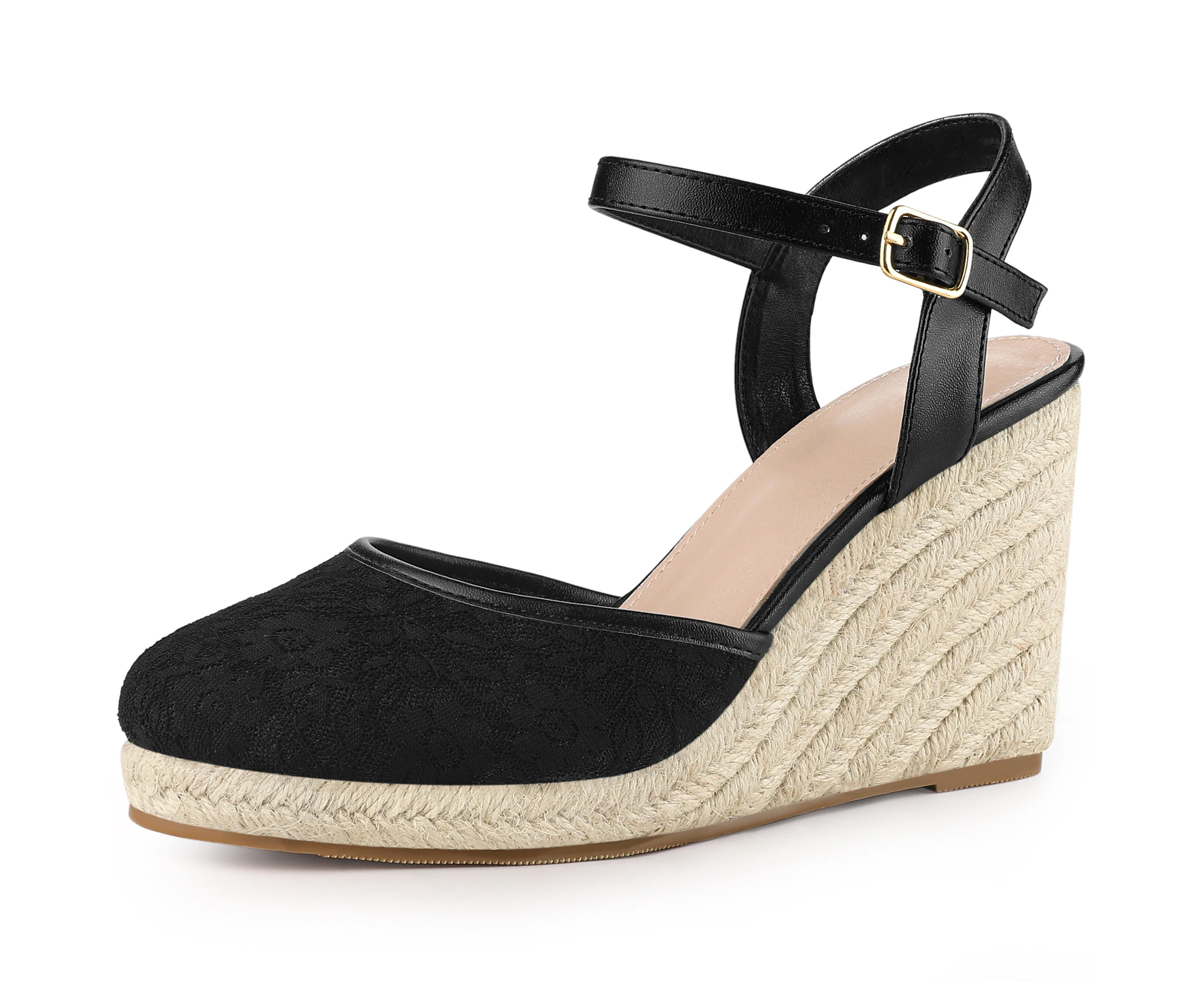 Allegra K Espadrilles Lace Wedge Heel Sandals Ivory