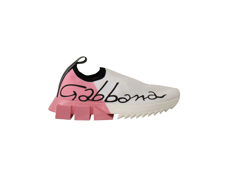 Dolce & Gabbana Elegant Sorrento Slip-On Sneakers in White & Pink