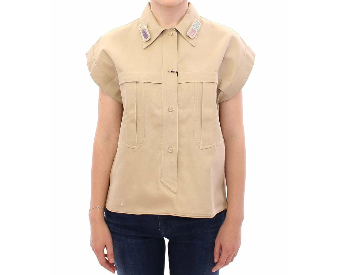 Andrea Incontri Beige Sleeveless Blouse Top