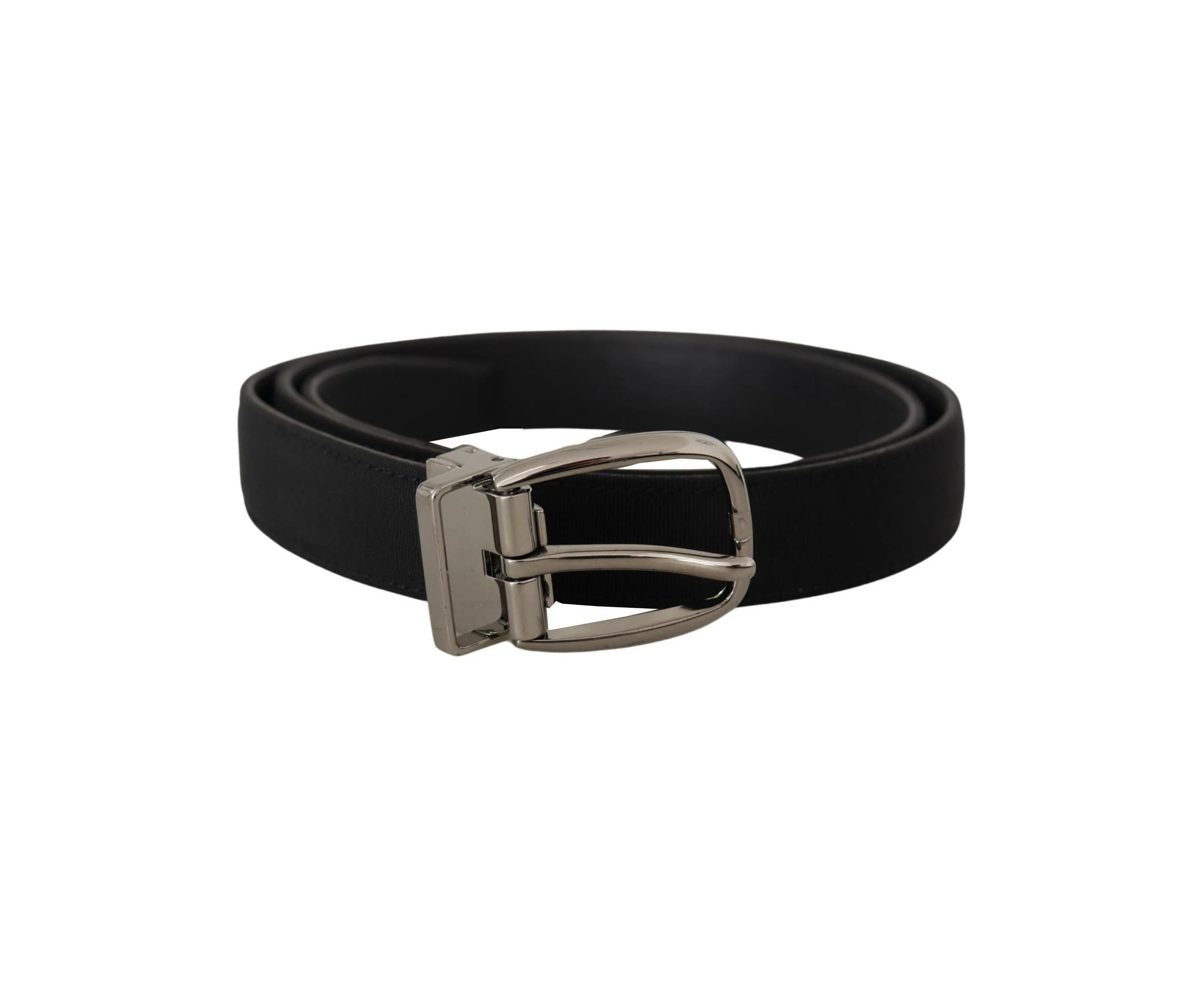 Dolce & Gabbana Black Classic Leather Chrome Metal Buckle Belt