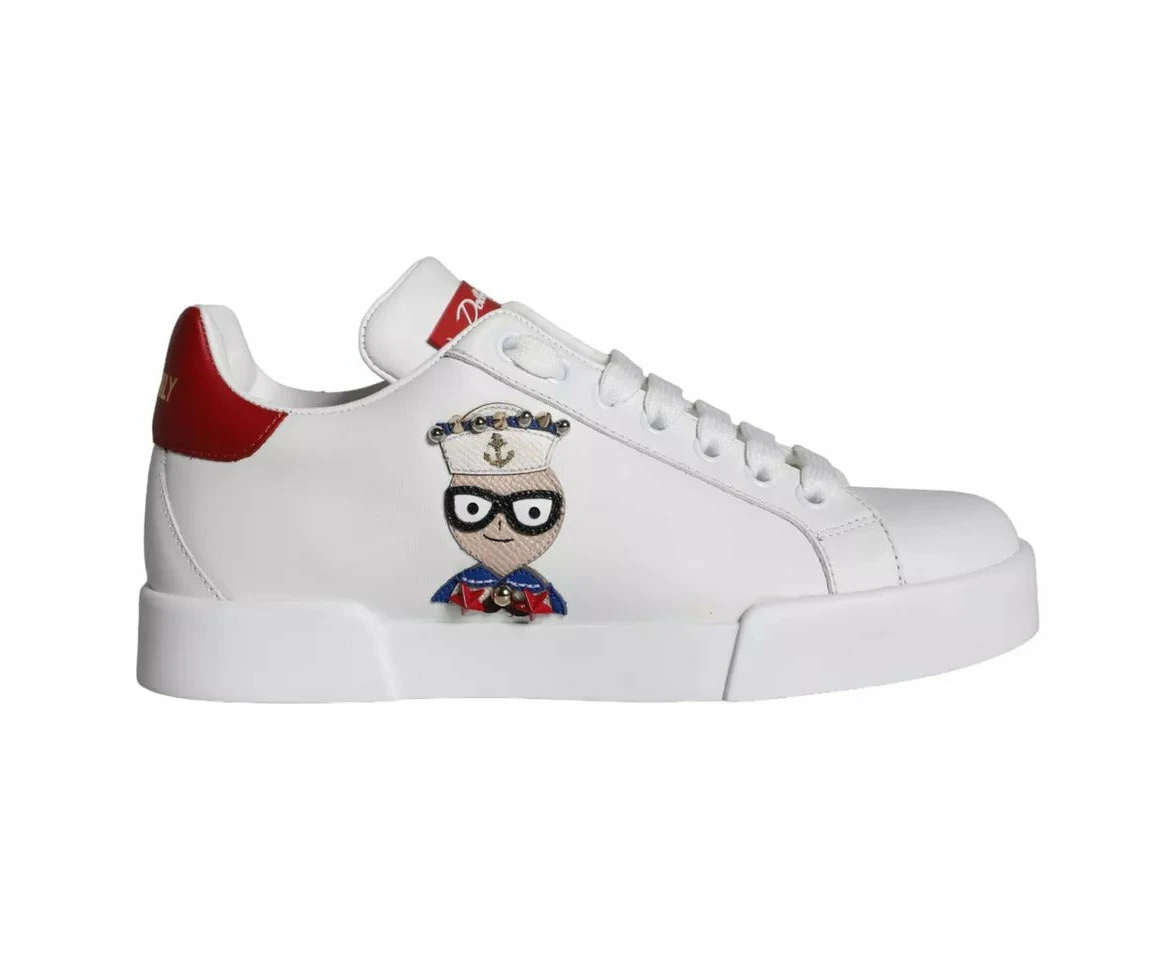 Dolce & Gabbana White Patch Calfskin Nappa Portofino Sneakers Shoes