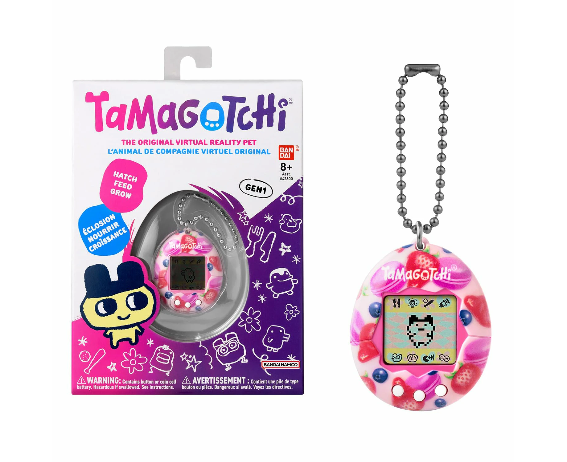 Bandai Tamagotchi Original Berry Delicious Shell | Tamagotchi Original Cyber Pet 90s youngs and Kids Toy with Chain | Retro Virtual Pets are Great Boys and