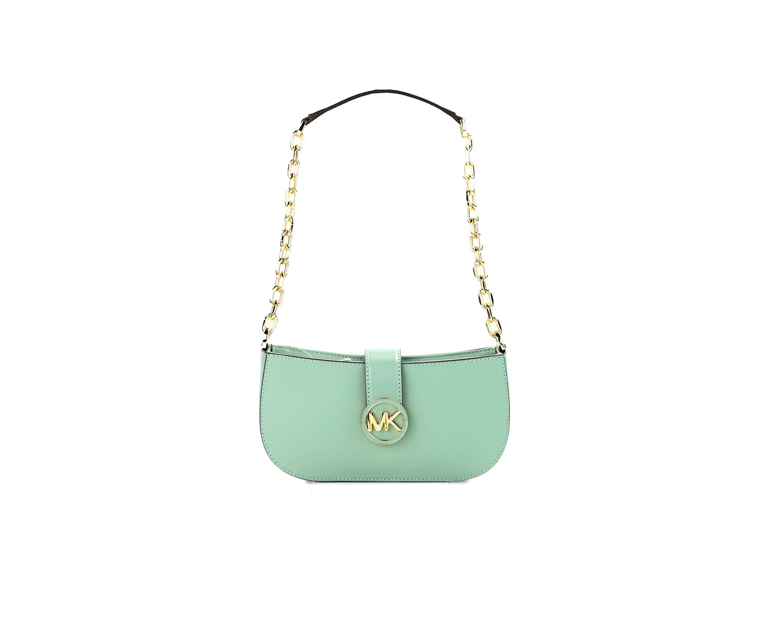 Michael Kors Women's Car Small Sea Green Leather Pouchette Shoulder Crossbody Purse - One Size