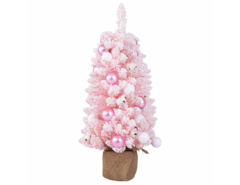 Costway 90cm Snow Flocked Christmas Tree Mini Tabletop Xmas Decoration w/Natural Cotton Balls