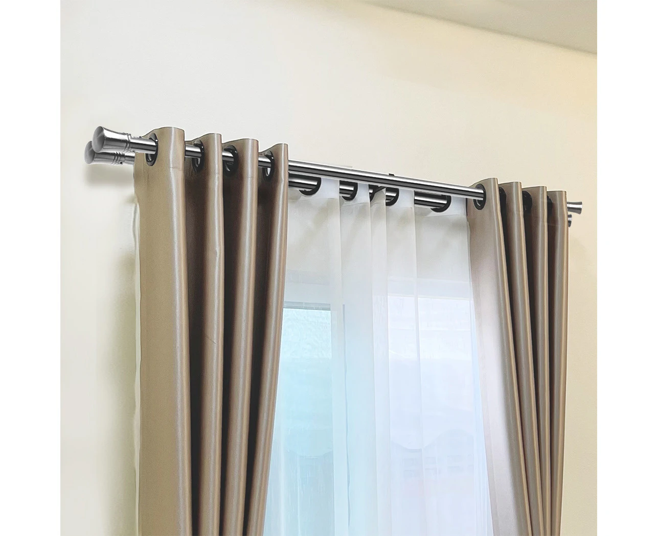 Marlow Satin Nickel Double Curtain Rod Steel Pole Pommel Set Extendable  Adjustable