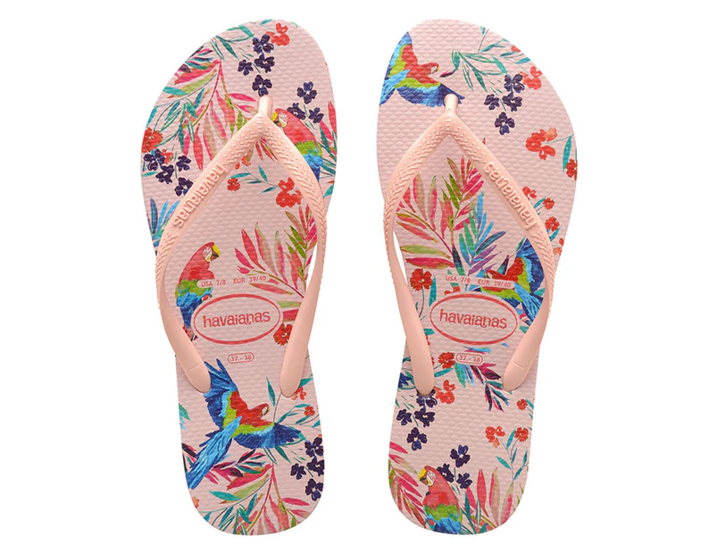 Havaianas Women's Slim Floral Tropical Birds Thongs - Ballet Rose