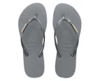 Havaianas Women's Slim Metal Logo Coloured Crystal Thongs - Steel Grey/Silver