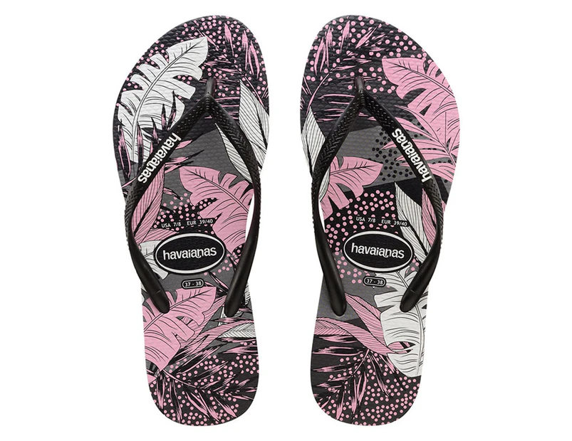 Havaianas Women's Slim Surf Floral Thongs - Black/White/Grey