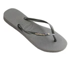 Havaianas Women's Slim Metal Logo Coloured Crystal Thongs - Steel Grey/Silver