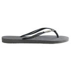 Havaianas Women's Slim Metal Logo Coloured Crystal Thongs - Steel Grey/Silver