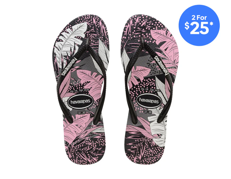 Havaianas Women's Slim Surf Floral Thongs - Black/White/Grey