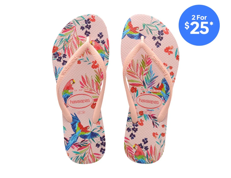 Havaianas Women's Slim Floral Tropical Birds Thongs - Ballet Rose