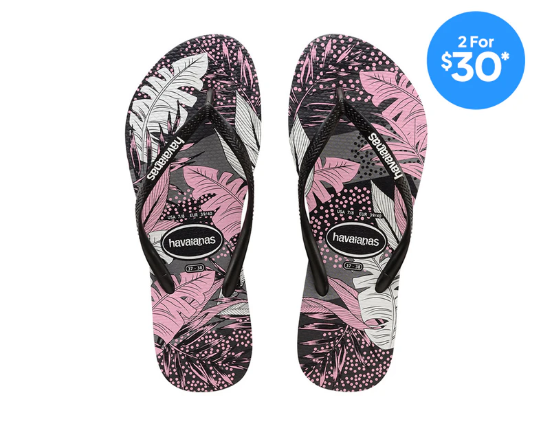 Havaianas Women's Slim Surf Floral Thongs - Black/White/Grey