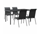 7 Piece Garden Dining Set Black Steel and Textilene