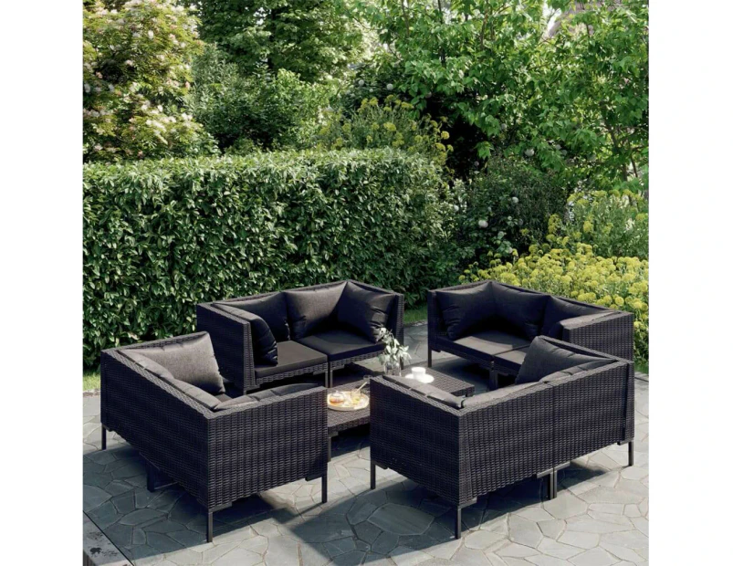 9 Piece Garden Lounge Set with Cushions Poly Rattan Dark Grey