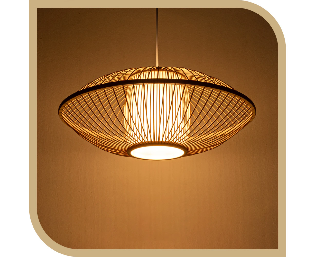 Krear Bamboo Pendant Light 50x20cm Handwoven Pendant Lamp Hanging Lamp Hanging Lights for Bedroom