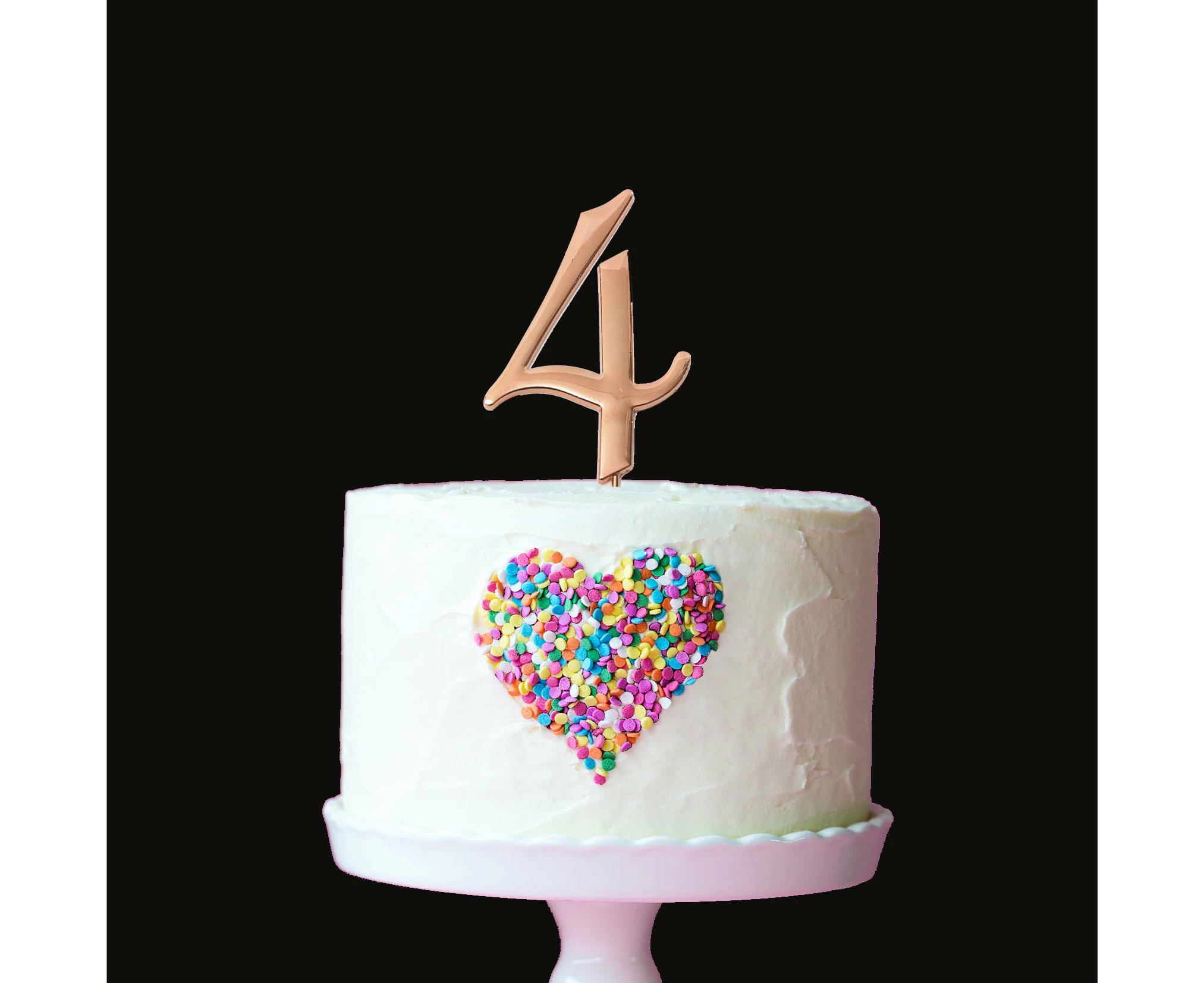 Cake & Candle Number 4 Cake Topper Birthday Anniversary Decoration Rose Gold