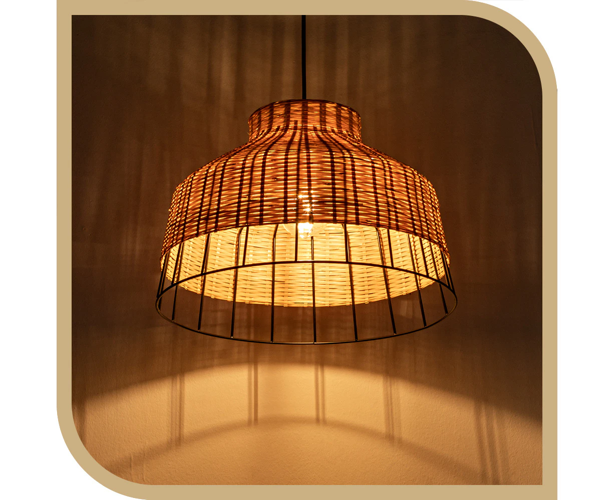 Krear Bamboo Pendant Light Black 40x28cm Handwoven Pendant Lamp Hanging Lights for Bedroom