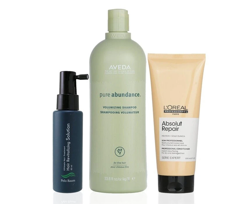 Pelo Baum Pelo Baum Hair Revitalizing Solution 60ml + Aveda Volumizing Shampoo 1000ml + L'Oreal Resurfacing Conditioner 200ml 3pcs