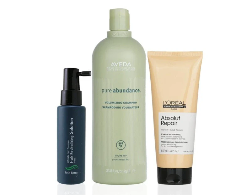 Pelo Baum Pelo Baum Hair Revitalizing Solution 60ml + Aveda Volumizing Shampoo 1000ml + L'Oreal Resurfacing Conditioner 200ml 3pcs