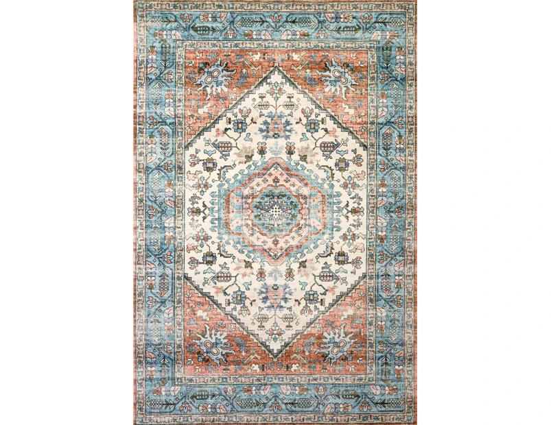 Faux Fur Traditional Rug  - 122 Peach Blue