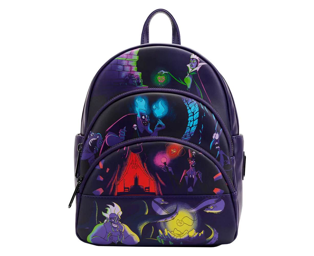 Loungefly Disney Villains Triple Pocket Glow In The Dark Faux Leather Mini Backpack