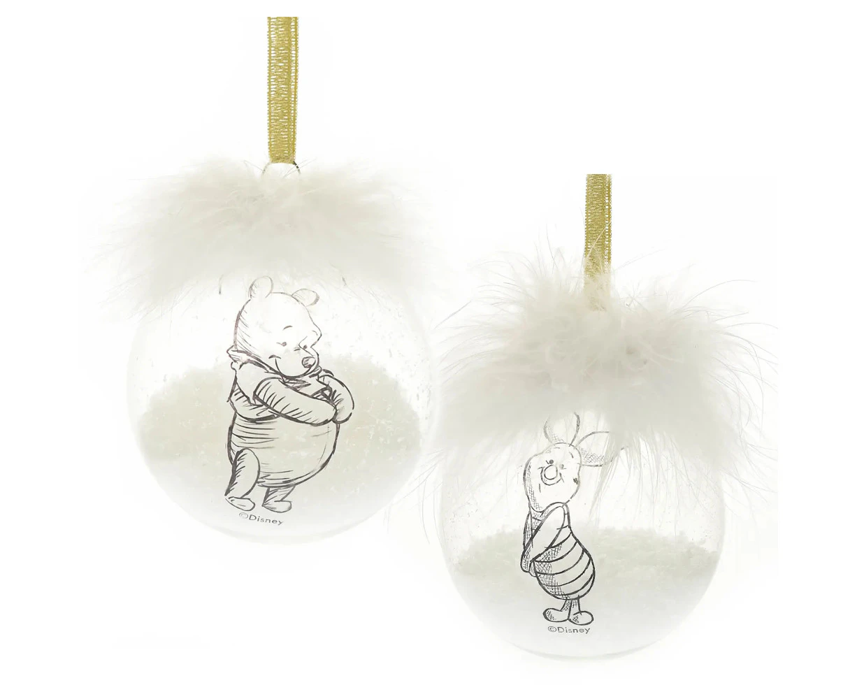 Disney Winnie The Pooh Pooh and Piglet Feather Collectible Christmas Bauble Set