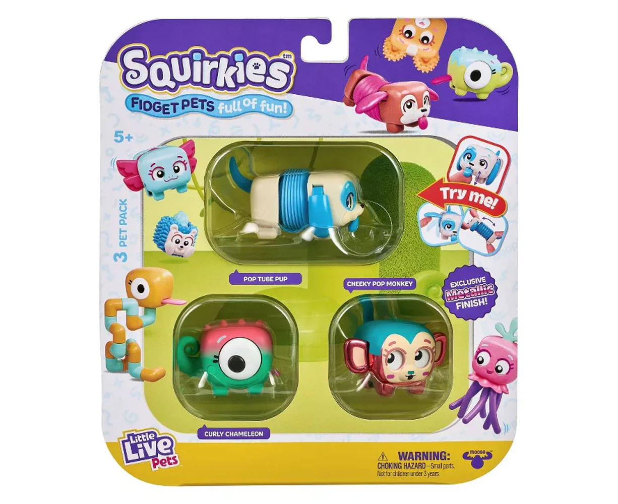 Little Live Pets Squirkies Fidget Pets Metallic Cheeky Pop Monkey 3 Pack