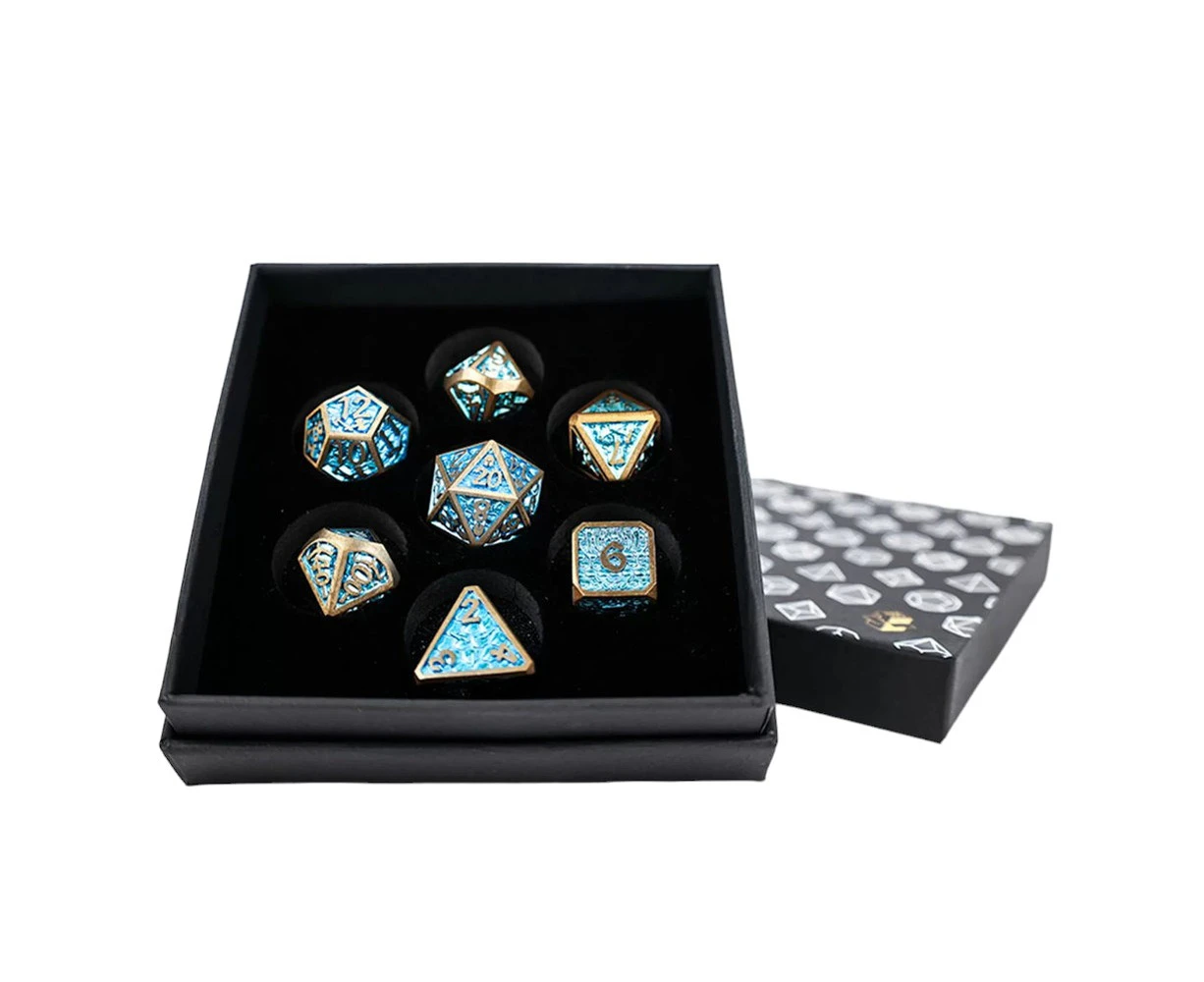 Metal RPG Draco Bright Blue Brass Dice Set