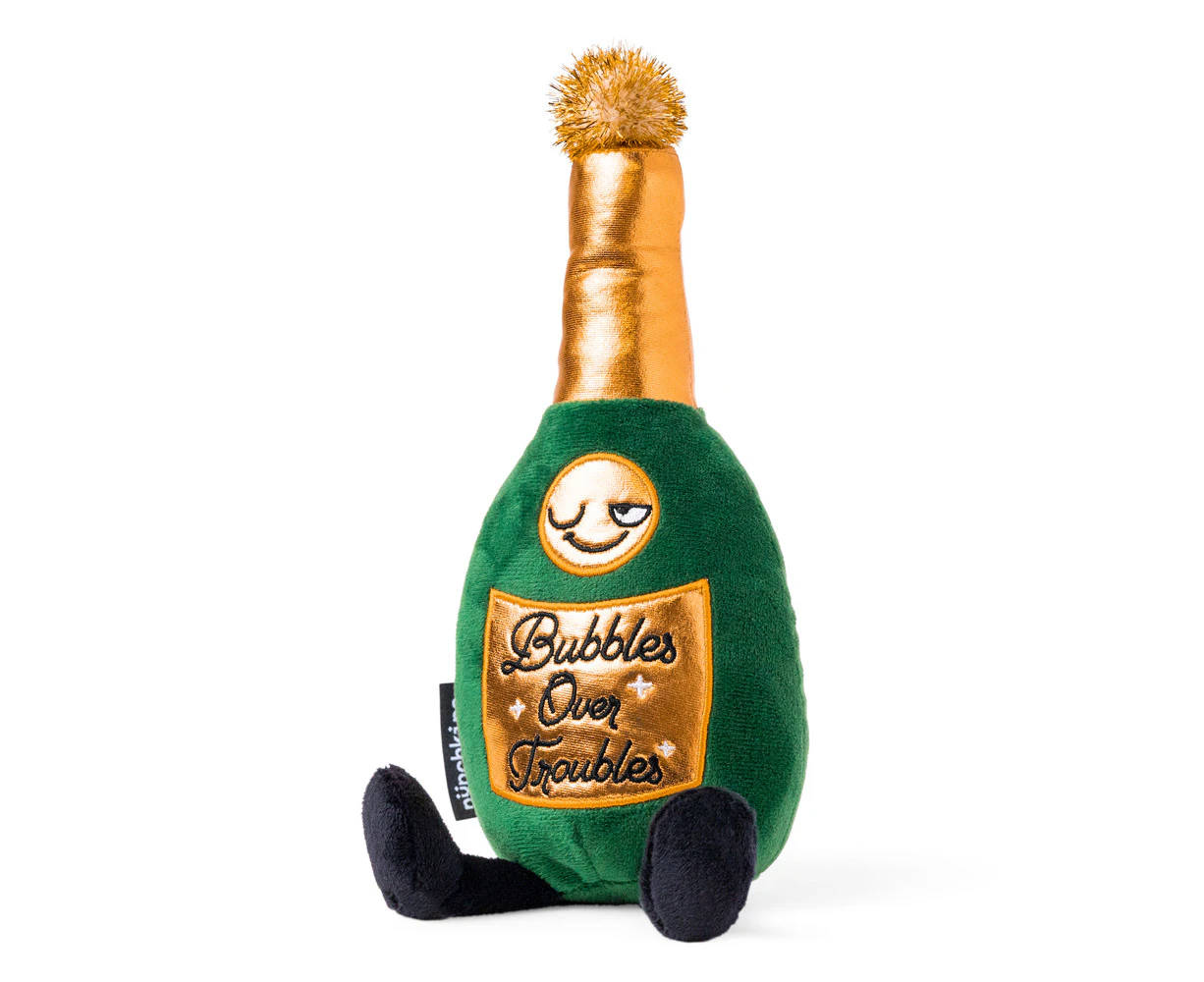 Punchkins Bubbles Over Troubles Champagne Bottle Plush Stuffed Soft Toy 22cm