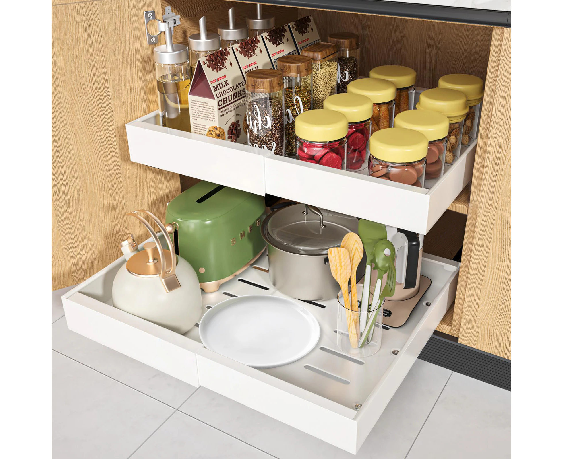 Expandable 31-52cm Slide out Drawers Pull out Cabinet Storage Rack for Bathroom Laundry Kitchen Organizer White