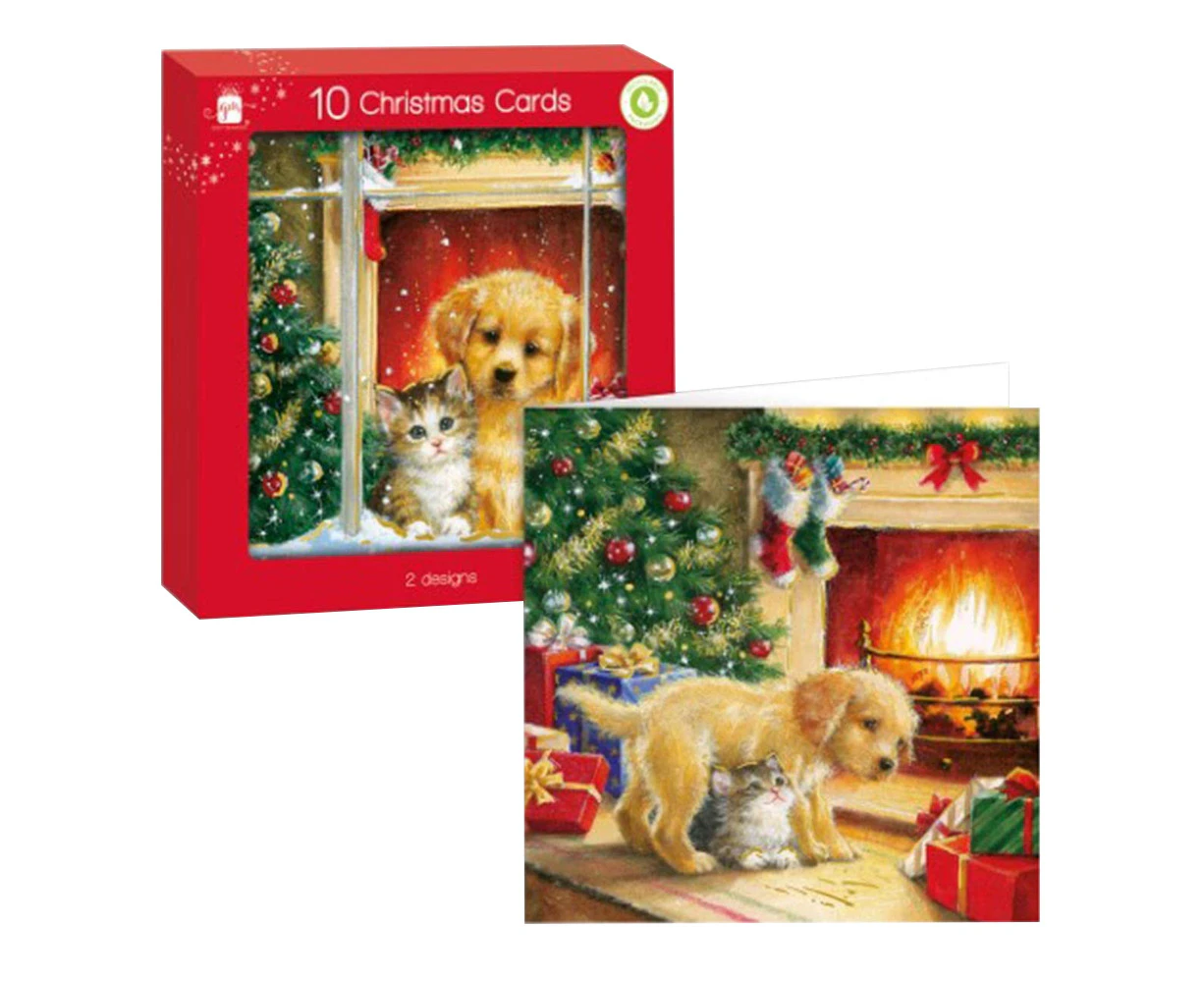 IG Design Square Kittens & Puppies Christmas Card (Pack of 10) (Red/Green) - ST10854