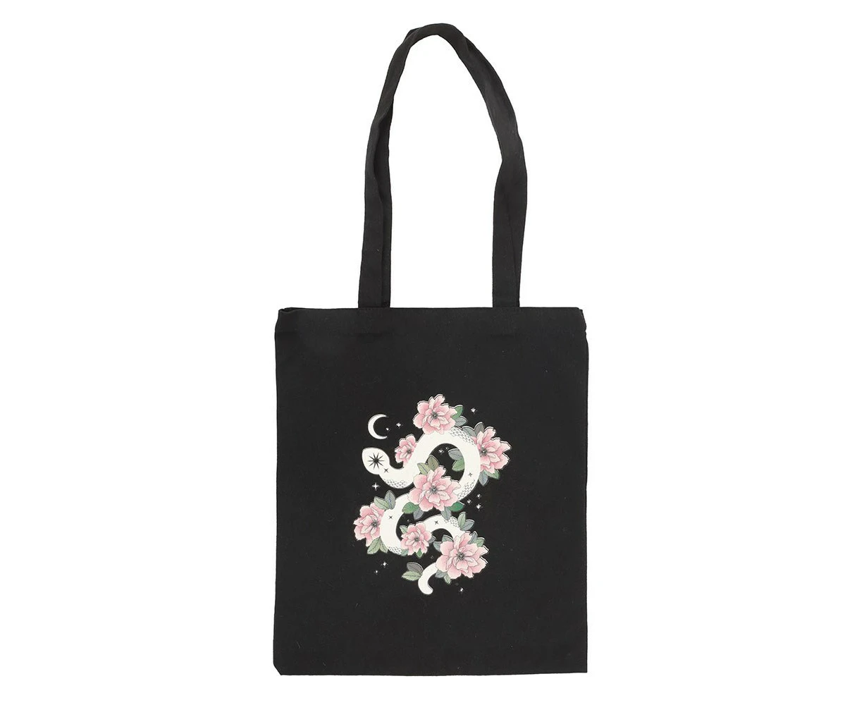 Something Different Floral Snake Polycotton Tote Bag (Black/White/Pink) - SD6461