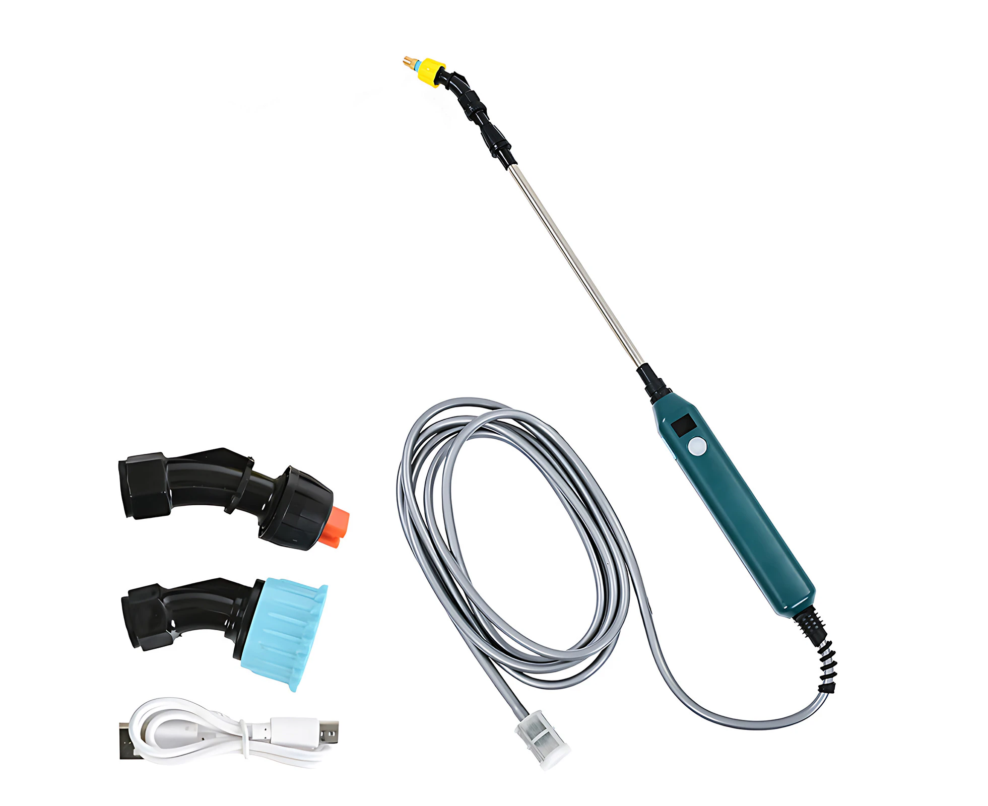 Stainless Steel Water Hose Sprayer Wand Spray Adjustable Electric Power Display Handheld Retractable 23 Inch Watering Sprayer Wand with 9.8 Feet Hose