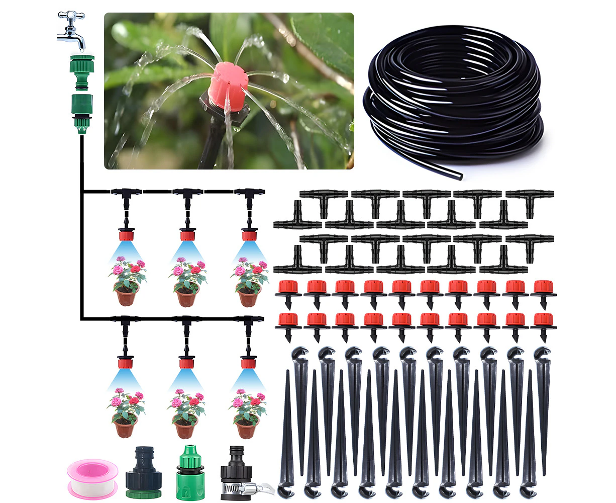 Drip Irrigation System Kit - 49FT Automatic Irrigation System Patio Misting Plant Watering System with 4/7-inch Irrigation Tubing Hose Adjustable Nozz